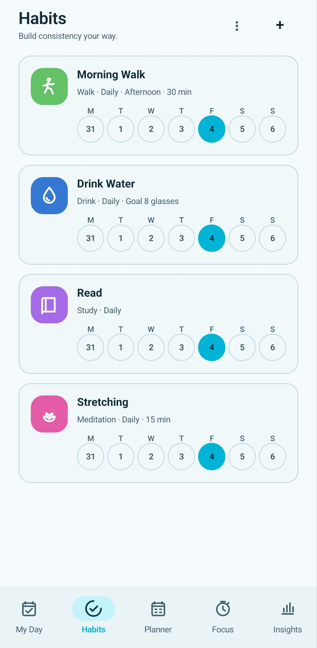 Replan Now habits screen